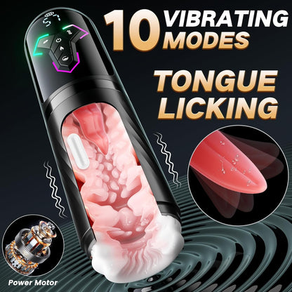 Upgrade 5 in 1 Heating Male Masturbator Penis Pump 10 Vib Licking 7 Thrust 5 Suck Modes Sex Toy