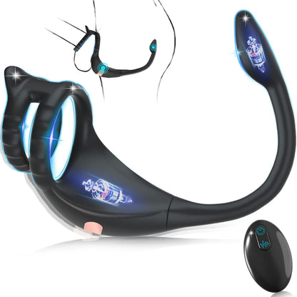 Remote Control Vibrating Cock Ring with Mini Bullet Prostate Massager for Couples