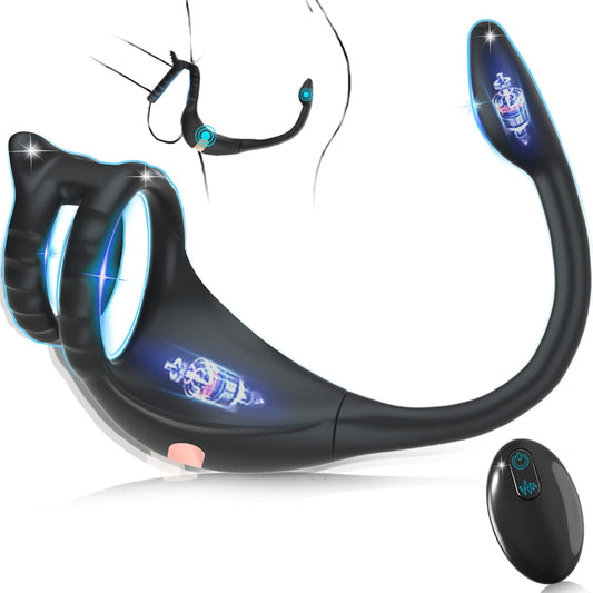 Remote Control Vibrating Cock Ring with Mini Bullet Prostate Massager for Couples