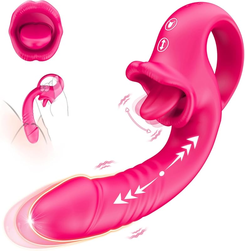 Thrusting Dildo Vibrator for Women Adult Toys 10 Thrust Vibes 10 Tongue Licking Modes Silicone Couple Stimulator Rose