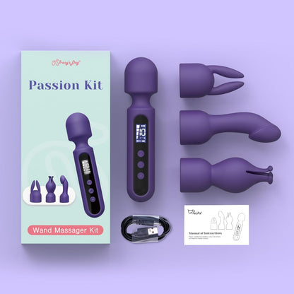 Wand Vibrator Set Couple Adult Toys 3 Attachments for Clit G Spot Glans Vibrating Dildo LCD 10 Patterns 4 Speeds