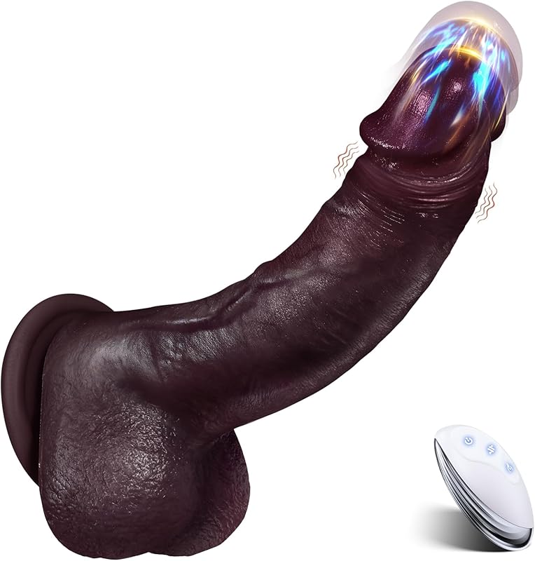 Black Realistic Thrusting Vibrator Lifelike Heated Silicone Dildo 10 Thrust 10 Vibe Modes G Spot Clit Anal Remote Toy