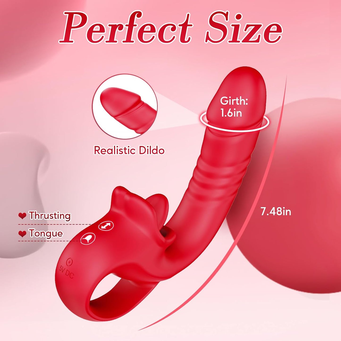 Thrusting Dildo Vibrator for Women Adult Toys 10 Thrust Vibes 10 Tongue Licking Modes Silicone Couple Stimulator Rose
