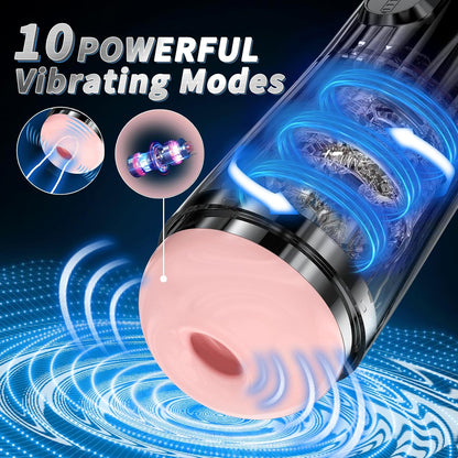 Electric Male Masturbator 10 Modes Thrusting Rotating Vibrating Adult Sex Toy for Men Hands Free Pocket with Suction Cup