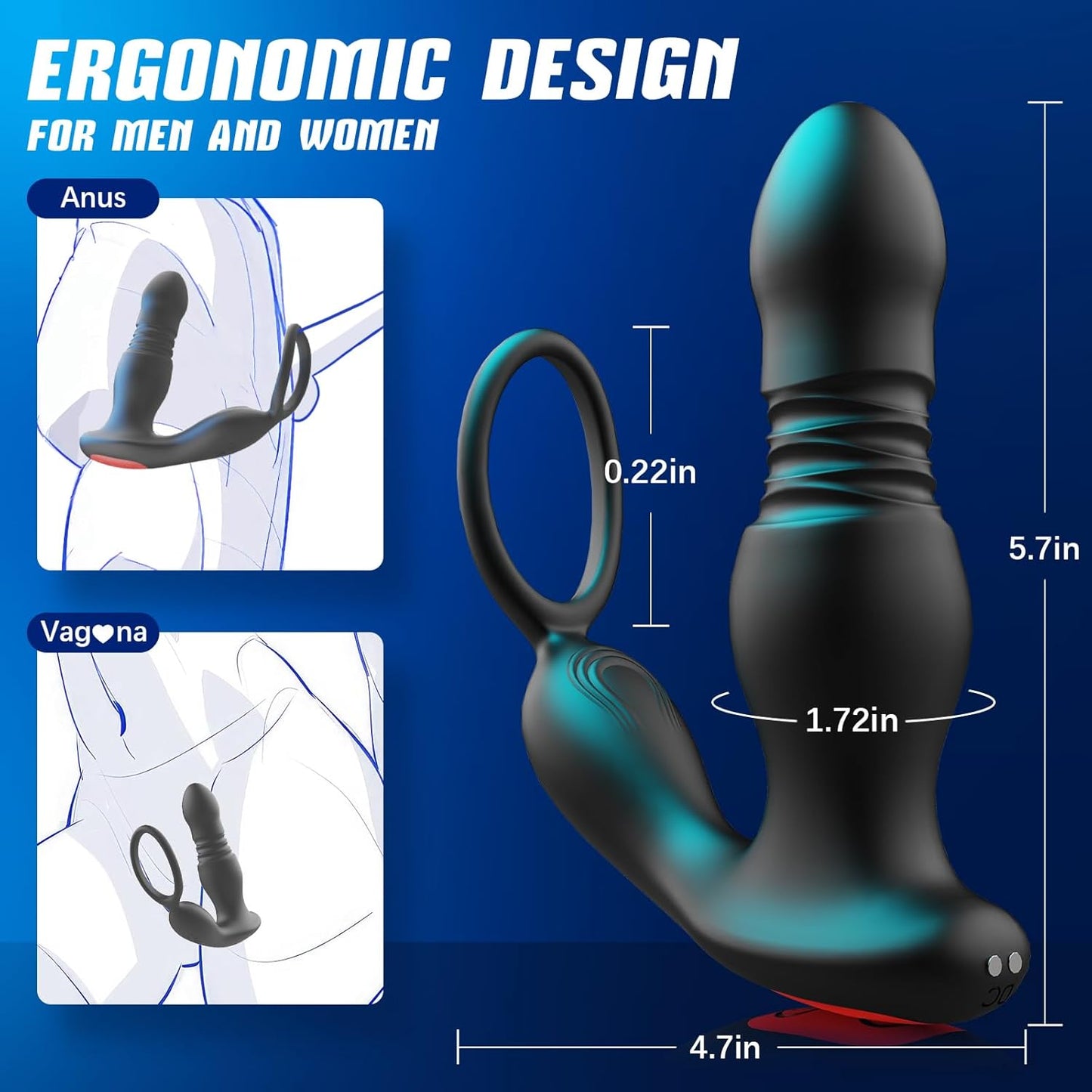 Prostate Massager Vibrator with Thrusting Vibration 7 Modes Rooster Ring Plug Sex Toy for Men P Spot Massager Couple Remote Control Beads