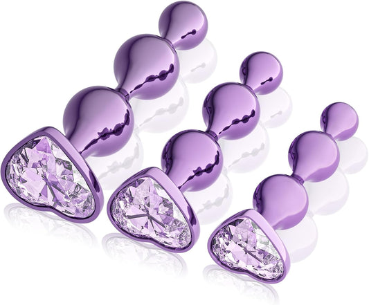 3Pcs Metal Anal Plugs Adult Sex Toys Alloy Heart Base Jewelry Design for Couples