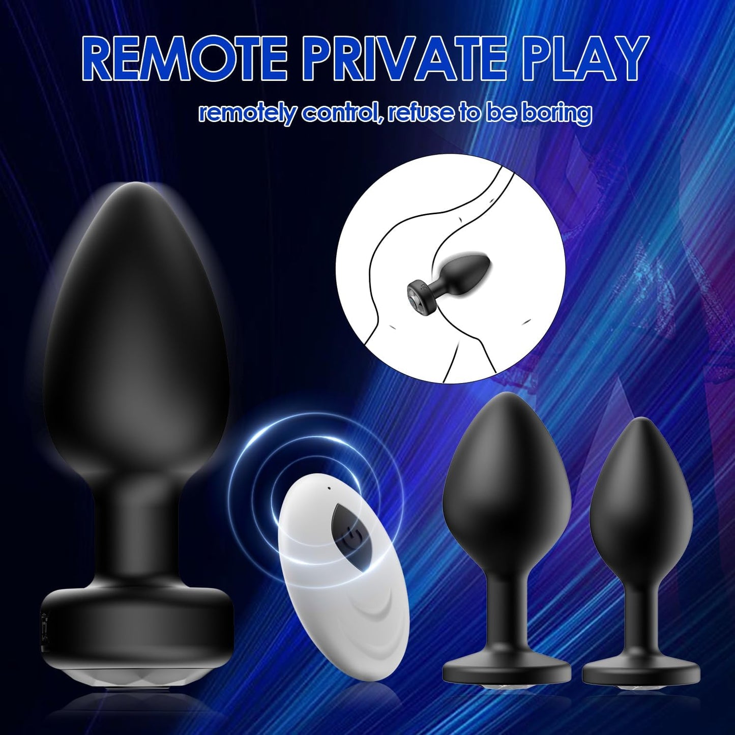 Remote Control Silicone Anal Plug Vibrator Kit 10 Modes Prostate Massager Adult Black