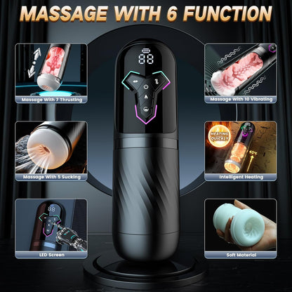 Upgrade 5 in 1 Heating Male Masturbator Penis Pump 10 Vib Licking 7 Thrust 5 Suck Modes Sex Toy