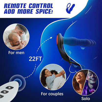 Prostate Massager Vibrator with Thrusting Vibration 7 Modes Rooster Ring Plug Sex Toy for Men P Spot Massager Couple Remote Control Beads
