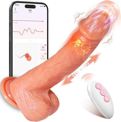 Thrusting Vibrating Heating Dildo Sex Toy - 9 Modes Penis Shaped Adult Toy for Women G Spot Anal Fun