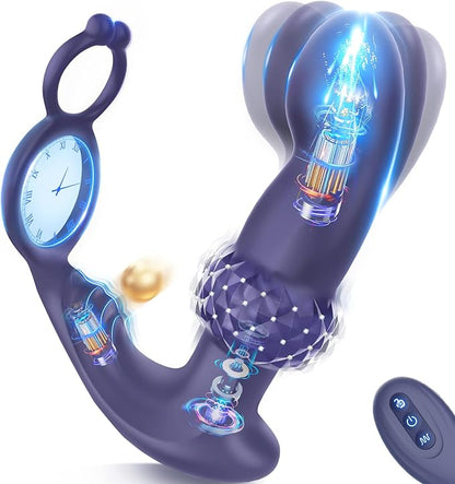 Prostate Massager Vibrator with Thrusting Vibration 7 Modes Rooster Ring Plug Sex Toy for Men P Spot Massager Couple Remote Control Beads