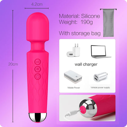 Vibrator Wand Adult Sex Toy G Spot Clit Stimulator 8 Speeds 20 Patterns Waterproof Rose Red