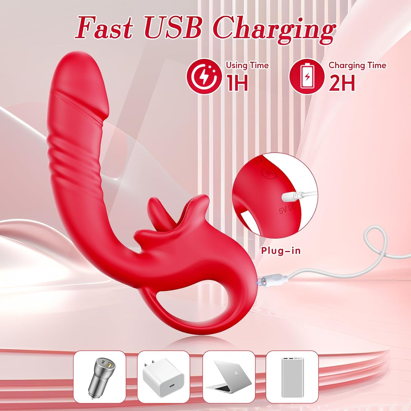 Thrusting Dildo Vibrator for Women Adult Toys 10 Thrust Vibes 10 Tongue Licking Modes Silicone Couple Stimulator Rose