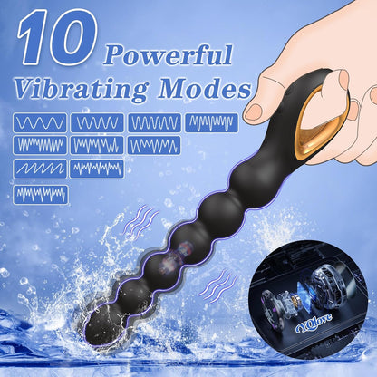 Auknut Vibrating Flexible Rechargeable Prostate Massager 10 Modes Silicone Anal Beads with Pull Ring for Couples