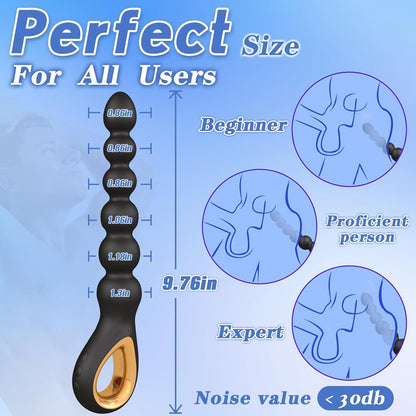 Auknut Vibrating Flexible Rechargeable Prostate Massager 10 Modes Silicone Anal Beads with Pull Ring for Couples