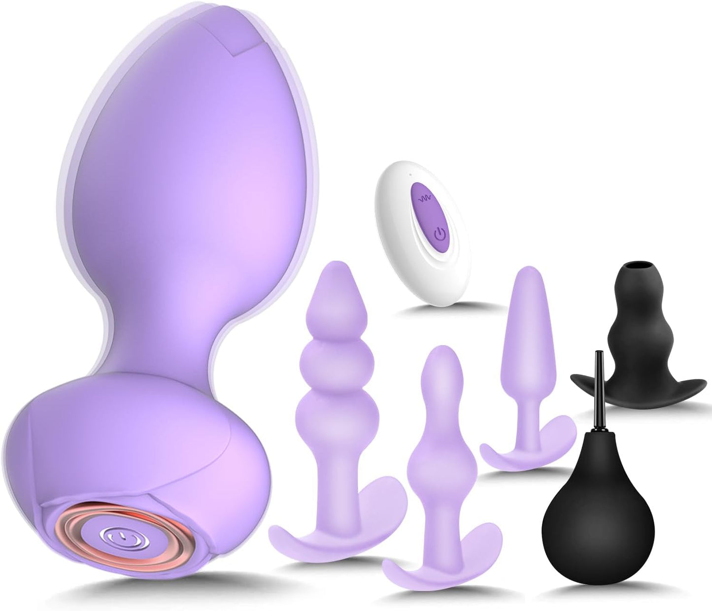 6 Pack Silicone Vibrating Anal Plug Set Remote Control Adult Toys for All Beginners Purple
