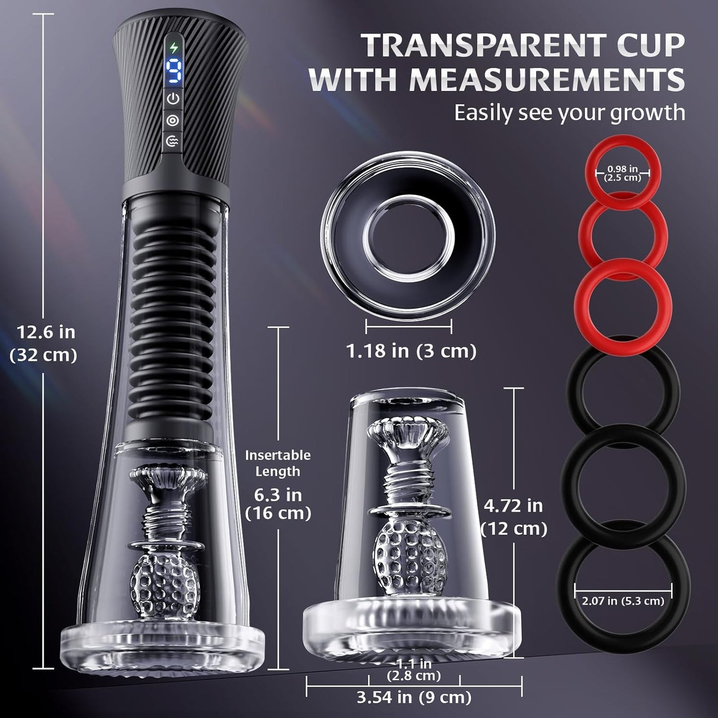 Transparent Male Masturbator Pussy Pump APP Control Vibrating Spring Power Suction 2 Sleeves 6 Rings