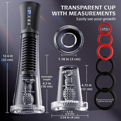 Transparent Male Masturbator Pussy Pump APP Control Vibrating Spring Power Suction 2 Sleeves 6 Rings