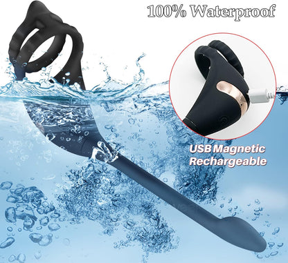 Remote Control Vibrating Cock Ring with Mini Bullet Prostate Massager for Couples