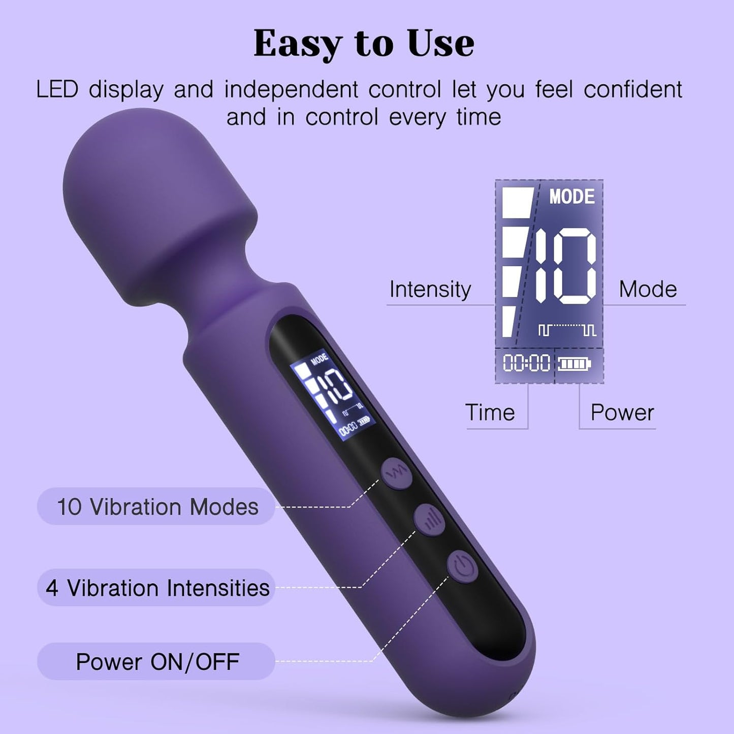 Wand Vibrator Set Couple Adult Toys 3 Attachments for Clit G Spot Glans Vibrating Dildo LCD 10 Patterns 4 Speeds