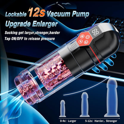 Male Enhancement Masturbator with 12S Vacuum Pump 7 Thrust Rotate Vibrate Suck Lick LCD Sex Toys