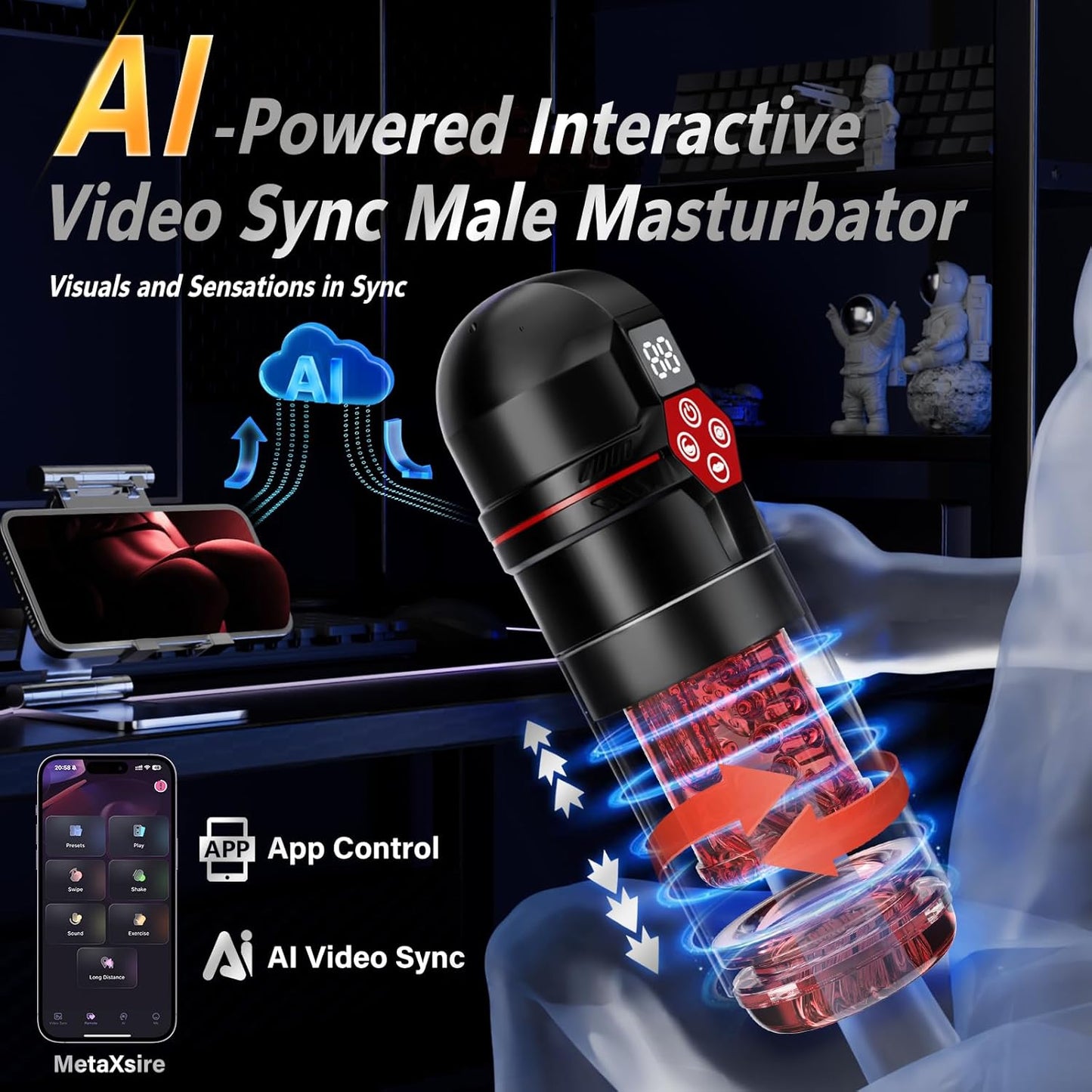 Male Masturbator AI Sync Penis Pump 12S Vacuum 7 Thrust Rotate Vibe Adult Toy
