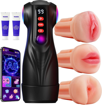 Male Sex Toys 3 Sleeves AI Sync Pocket Pussy Penis Pump 9 Sucking 9 Vibrating APP Control Adult Kit