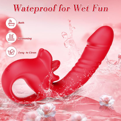 Thrusting Dildo Vibrator for Women Adult Toys 10 Thrust Vibes 10 Tongue Licking Modes Silicone Couple Stimulator Rose