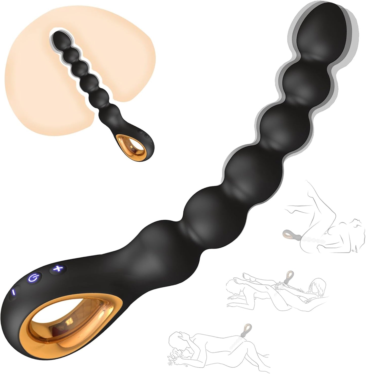Auknut Vibrating Flexible Rechargeable Prostate Massager 10 Modes Silicone Anal Beads with Pull Ring for Couples
