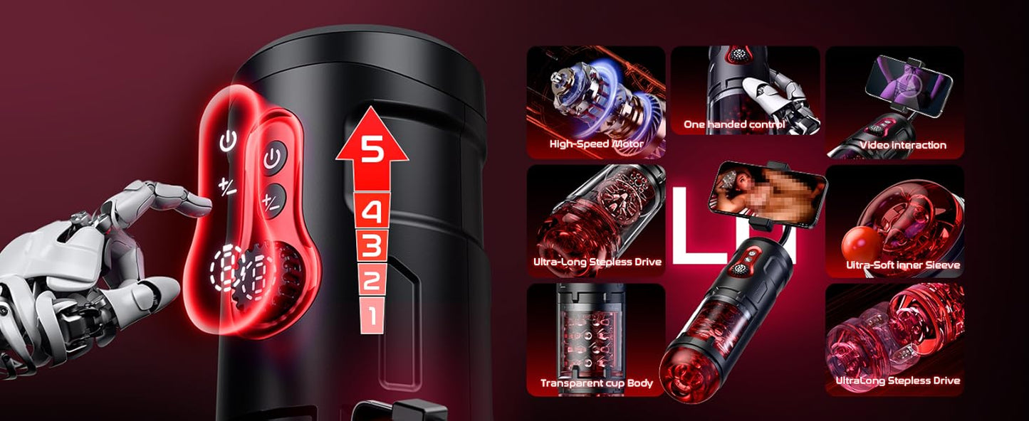 Male Sex Toy with Phone Holder 5 Thrust 9 Rotation Masturbator Cup