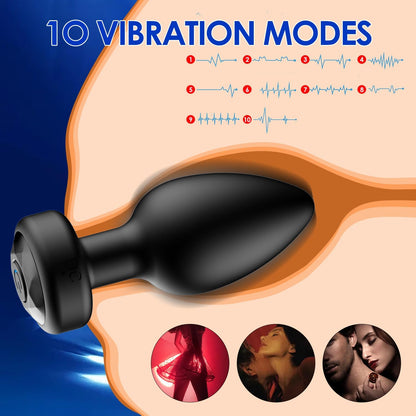 Remote Control Silicone Anal Plug Vibrator Kit 10 Modes Prostate Massager Adult Black