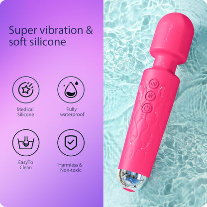 Vibrator Wand Adult Sex Toy G Spot Clit Stimulator 8 Speeds 20 Patterns Waterproof Rose Red