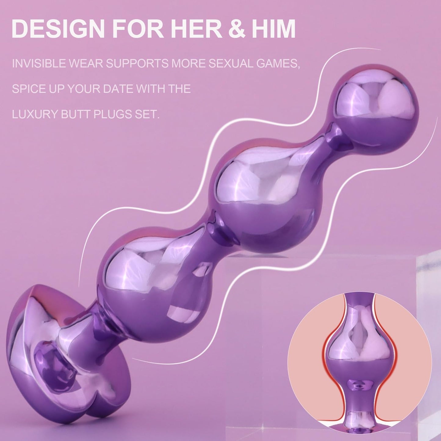 3Pcs Metal Anal Plugs Adult Sex Toys Alloy Heart Base Jewelry Design for Couples