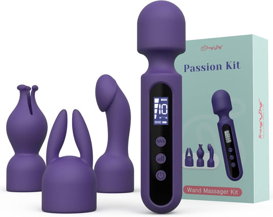 Wand Vibrator Set Couple Adult Toys 3 Attachments for Clit G Spot Glans Vibrating Dildo LCD 10 Patterns 4 Speeds