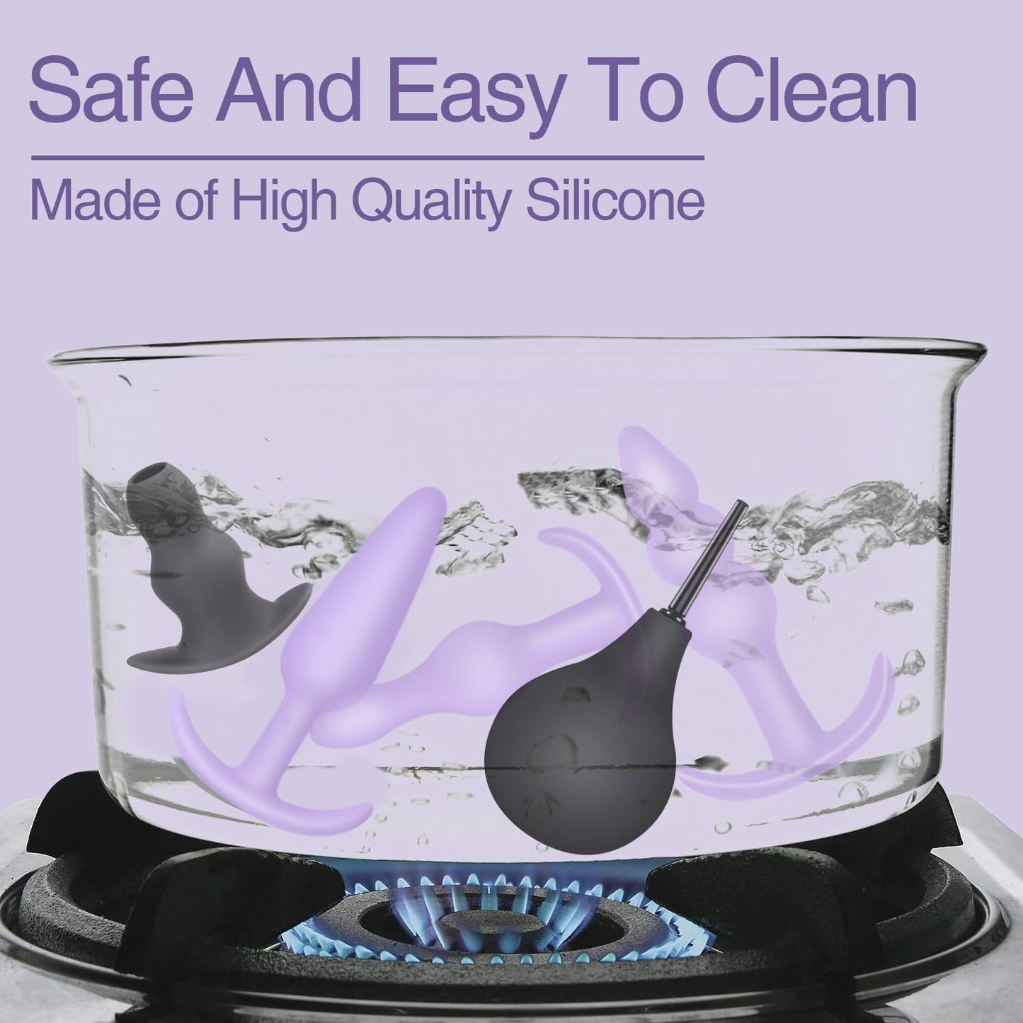 6 Pack Silicone Vibrating Anal Plug Set Remote Control Adult Toys for All Beginners Purple