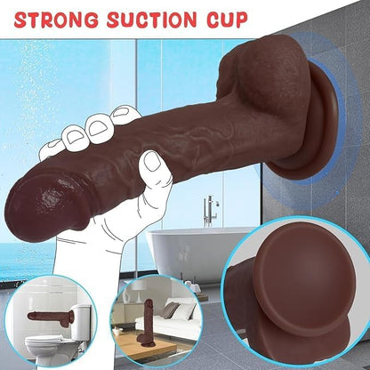 Realistic Silicone Dildo Sex Toys Safety Material for Vagina Anal Clitoral Stimulation Strong Suction 7.8Inch Brown