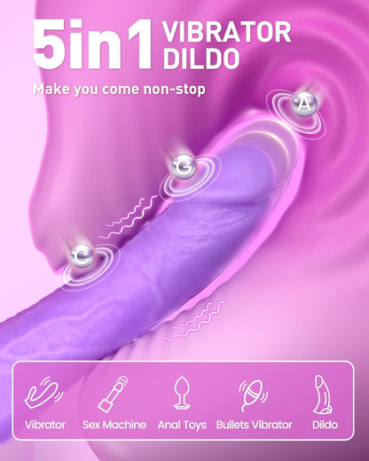 9 Inch Thrusting Vibrator Dildo Sex Toy 10 Vibes 3 Modes Waterproof G Spot Clitoris Stimulator for Women Man Purple