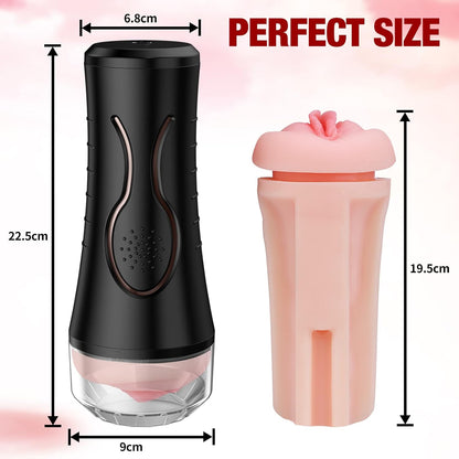 Mens Vibrating Sex Toy Male Masturbator 7.5" Depth Pocket Pussy with Lifelike Textured Vagina Soft Stroker for Adults