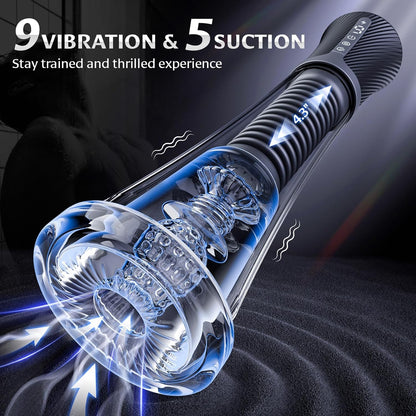 Transparent Male Masturbator Pussy Pump APP Control Vibrating Spring Power Suction 2 Sleeves 6 Rings