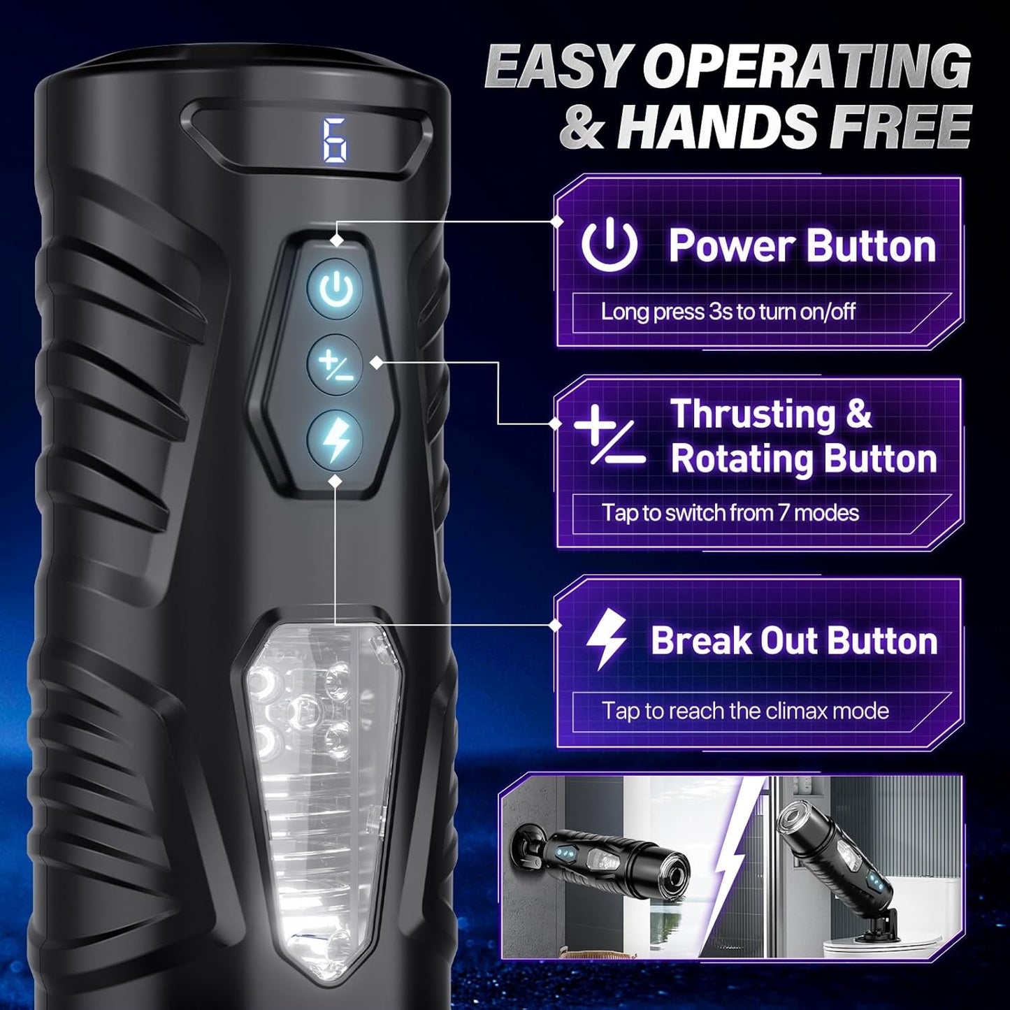 AI Sync Male Masturbator 7 Thrust Rotate Modes Pocket HandsFree Sex Machine LCD Visual Window Mount Base