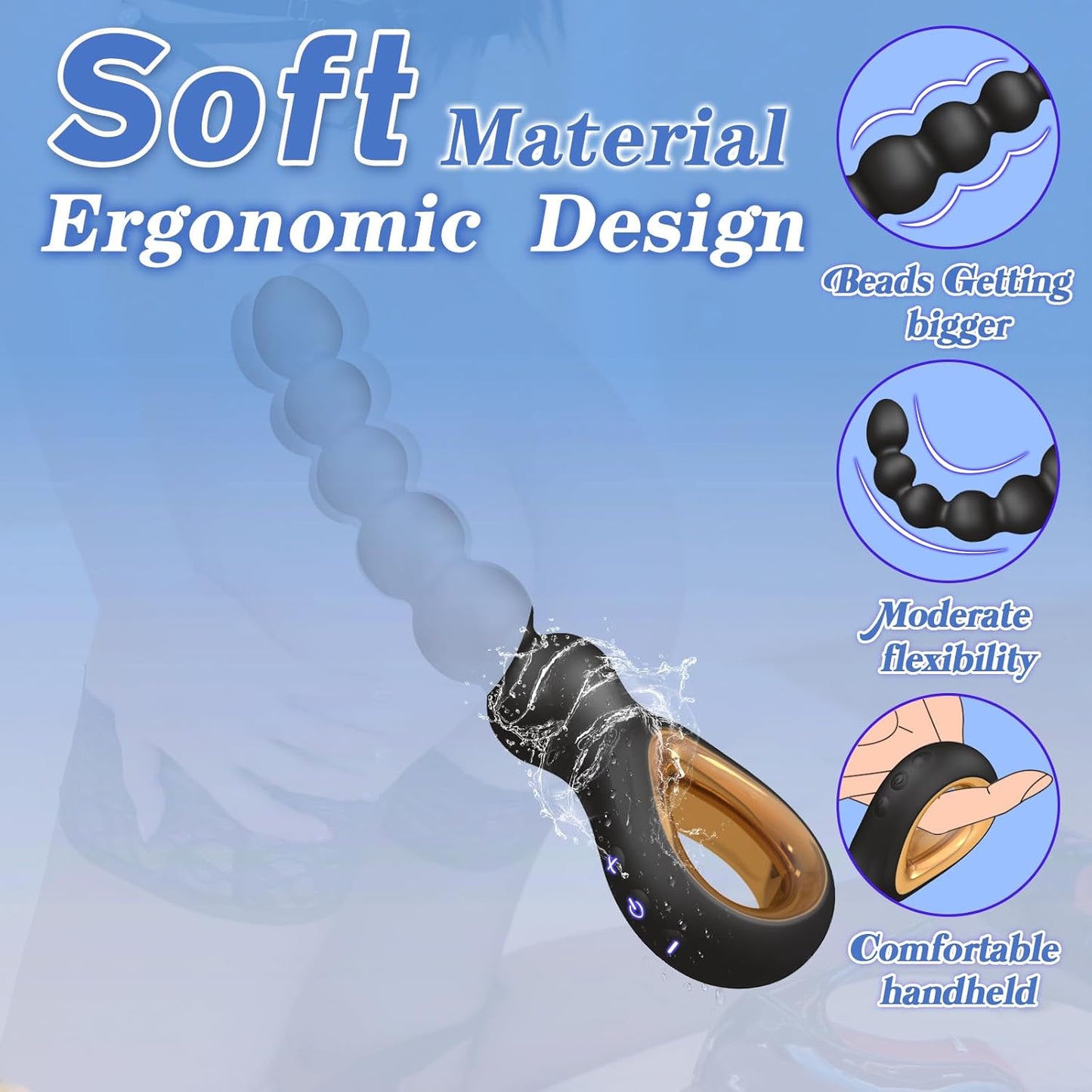 Auknut Vibrating Flexible Rechargeable Prostate Massager 10 Modes Silicone Anal Beads with Pull Ring for Couples