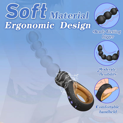 Auknut Vibrating Flexible Rechargeable Prostate Massager 10 Modes Silicone Anal Beads with Pull Ring for Couples
