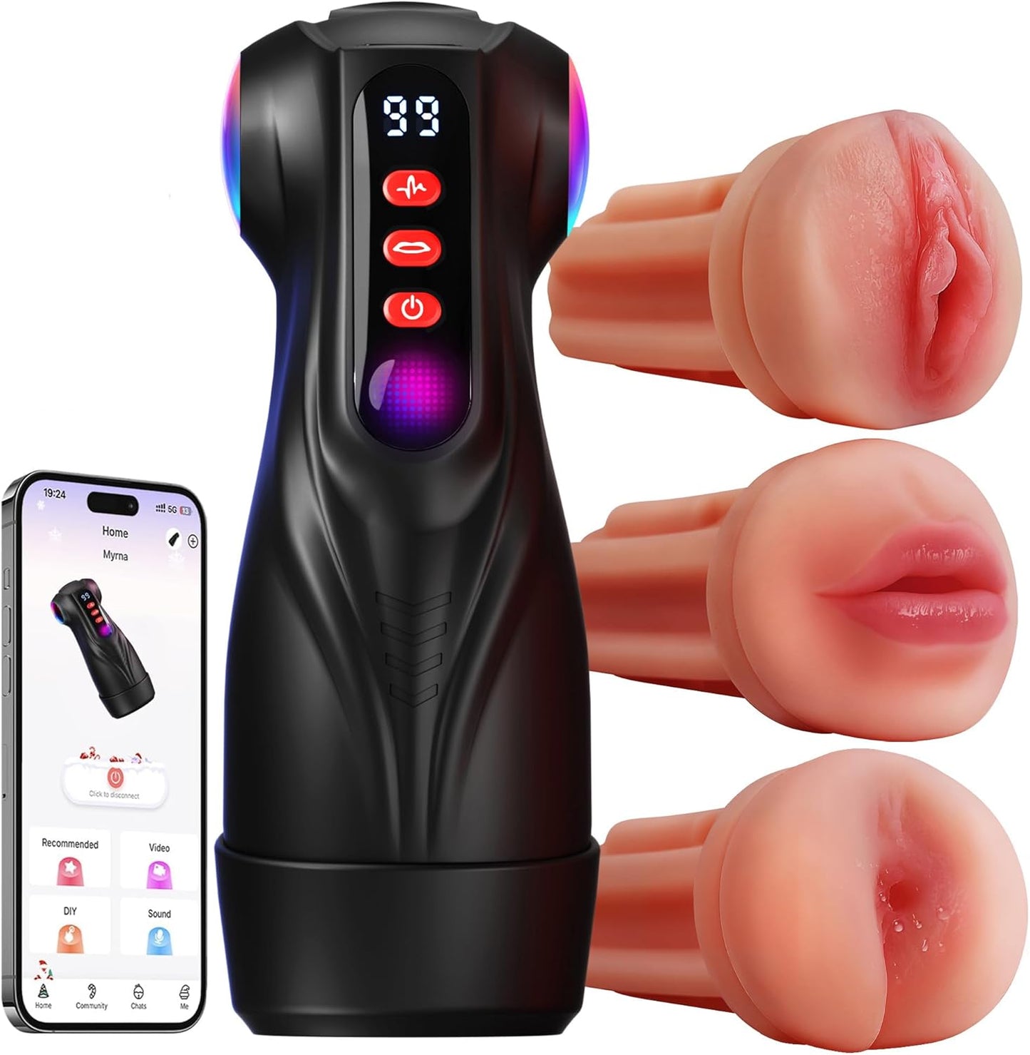 Mens Sex Toy Adult Toys - 3 Sleeves Sets AI Sync APP Male Masturbator Sex Toys for Men with 9 Sucking & 9 Vibrating, Pocket Pussy Penis Pump, Colorful Lighting Stroker Sex Kits