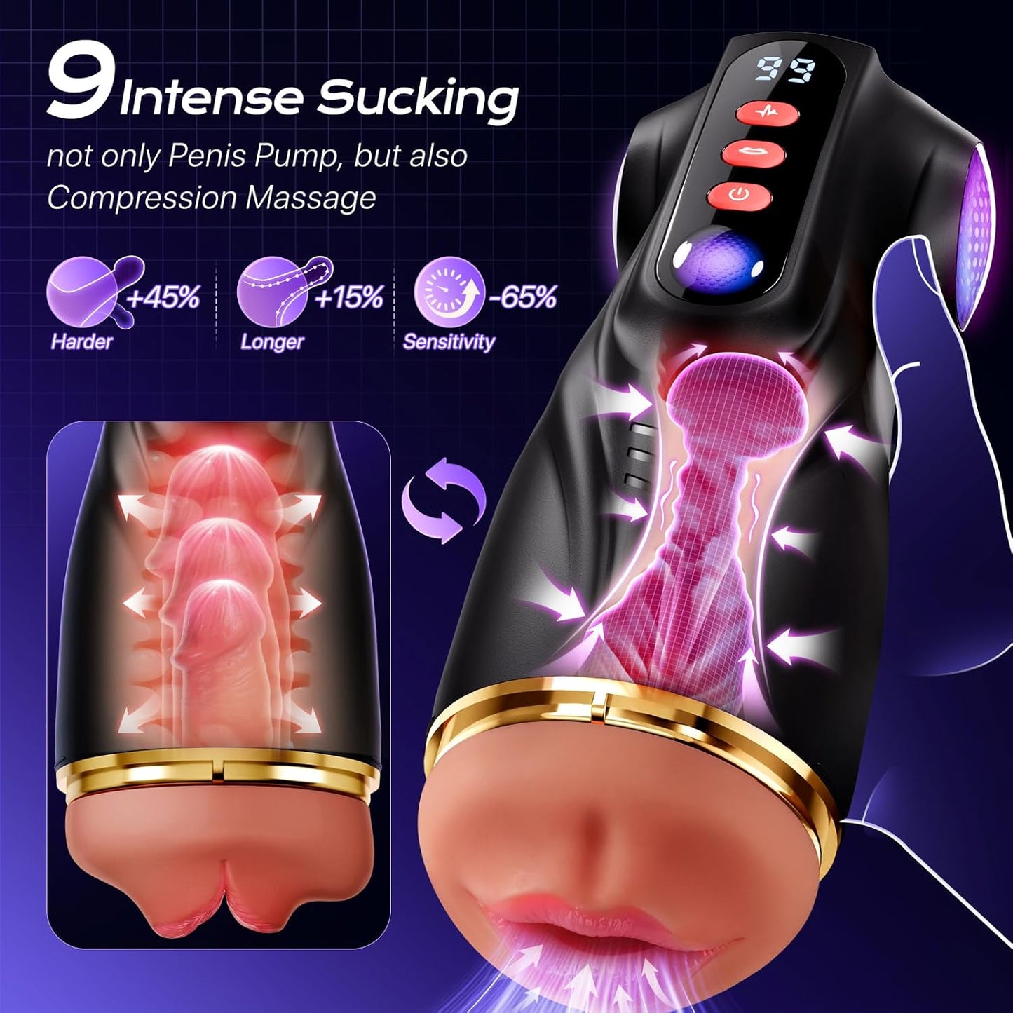 Mens Sex Toy Adult Toys - 3 Sleeves Sets AI Sync APP Male Masturbator Sex Toys for Men with 9 Sucking & 9 Vibrating, Pocket Pussy Penis Pump, Colorful Lighting Stroker Sex Kits