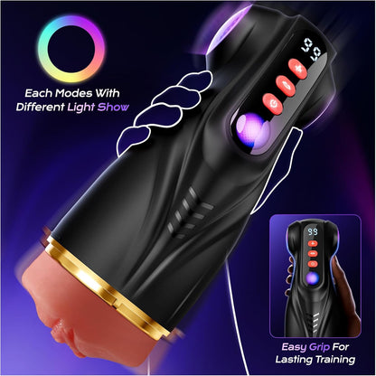Mens Sex Toy Adult Toys - 3 Sleeves Sets AI Sync APP Male Masturbator Sex Toys for Men with 9 Sucking & 9 Vibrating, Pocket Pussy Penis Pump, Colorful Lighting Stroker Sex Kits