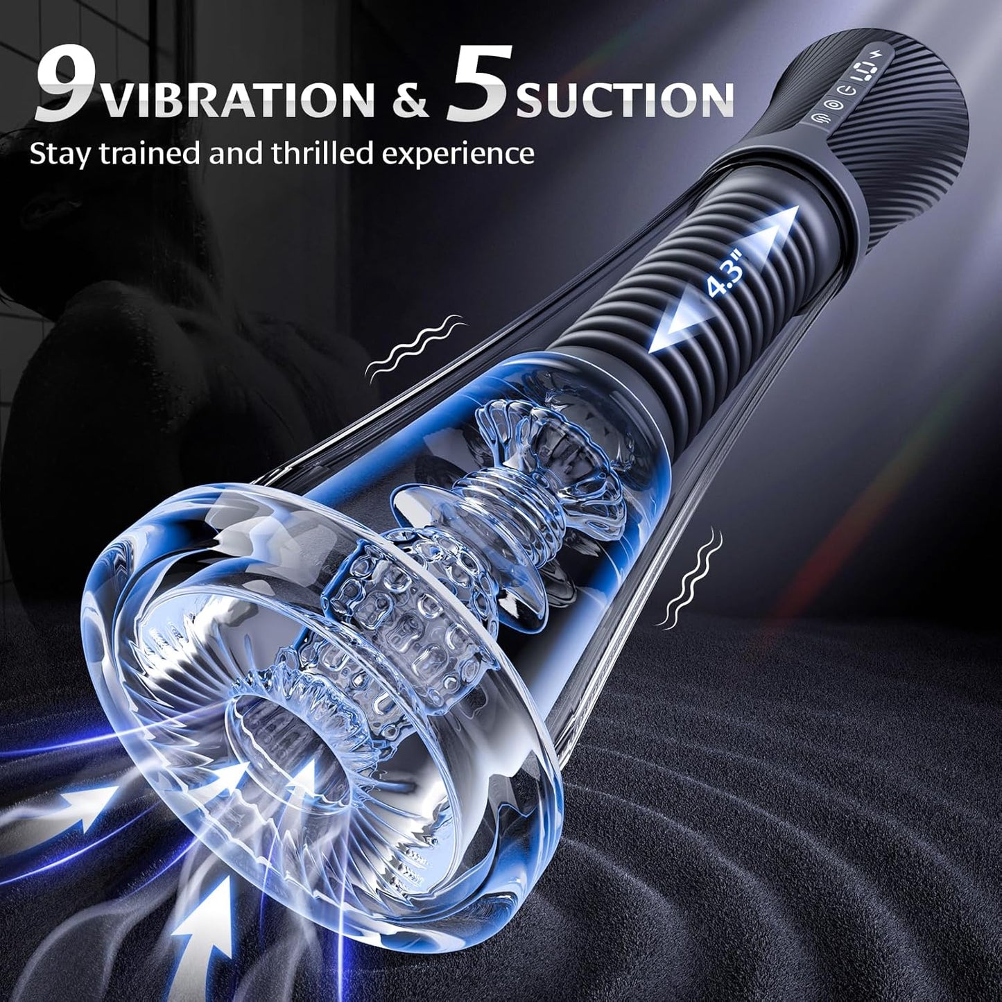Male Masturbator Penis Pump Enlarger - Transparent Visual Male Sex Toys for Men, APP Control Vibrating Spring & Vacuum Suction with 2 Replaceable Sleeves & 6 Penis Rings for Masturbation Glans Trainer