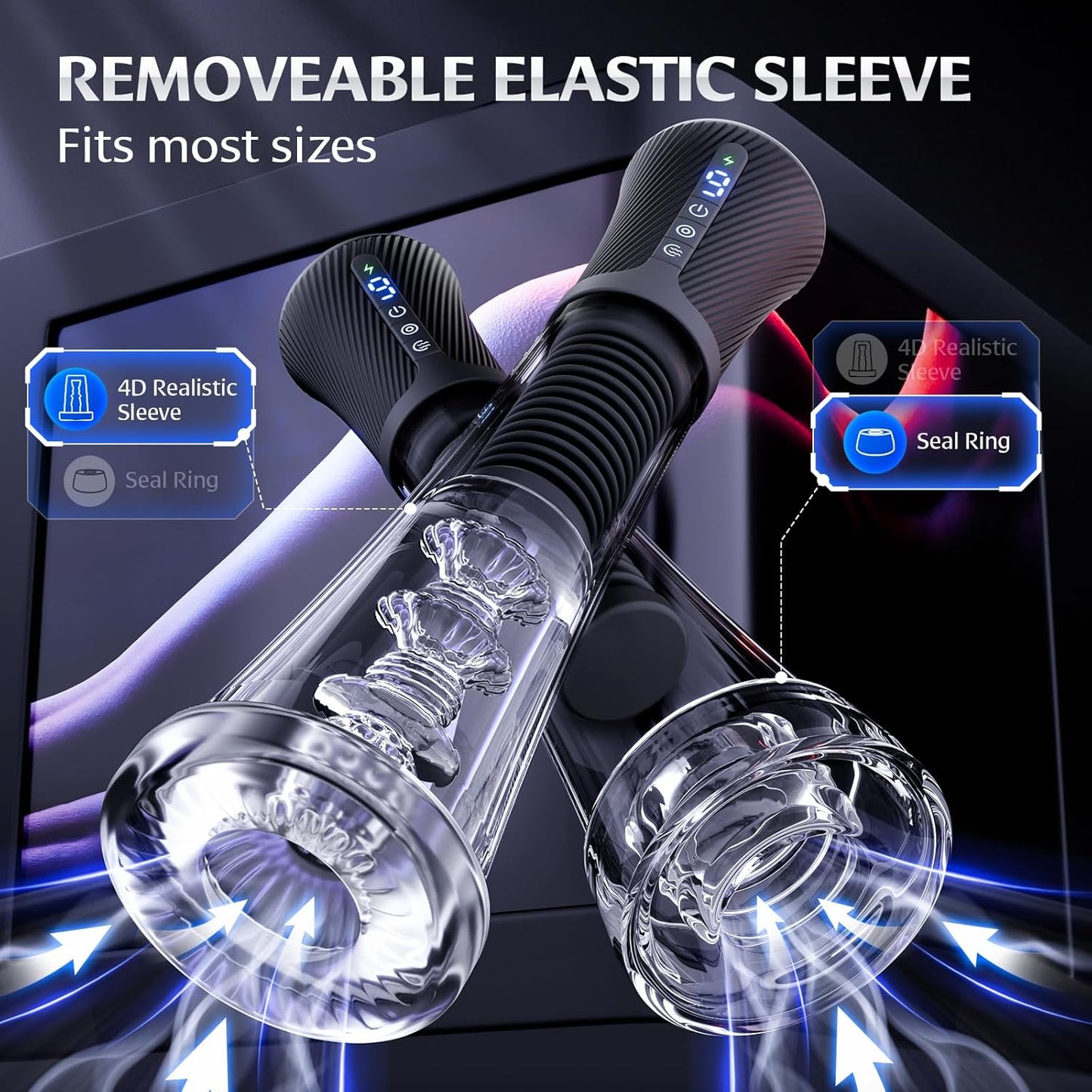 Male Masturbator Penis Pump Enlarger - Transparent Visual Male Sex Toys for Men, APP Control Vibrating Spring & Vacuum Suction with 2 Replaceable Sleeves & 6 Penis Rings for Masturbation Glans Trainer