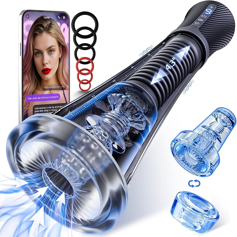 Transparent Male Masturbator Pussy Pump APP Control Vibrating Spring Power Suction 2 Sleeves 6 Rings