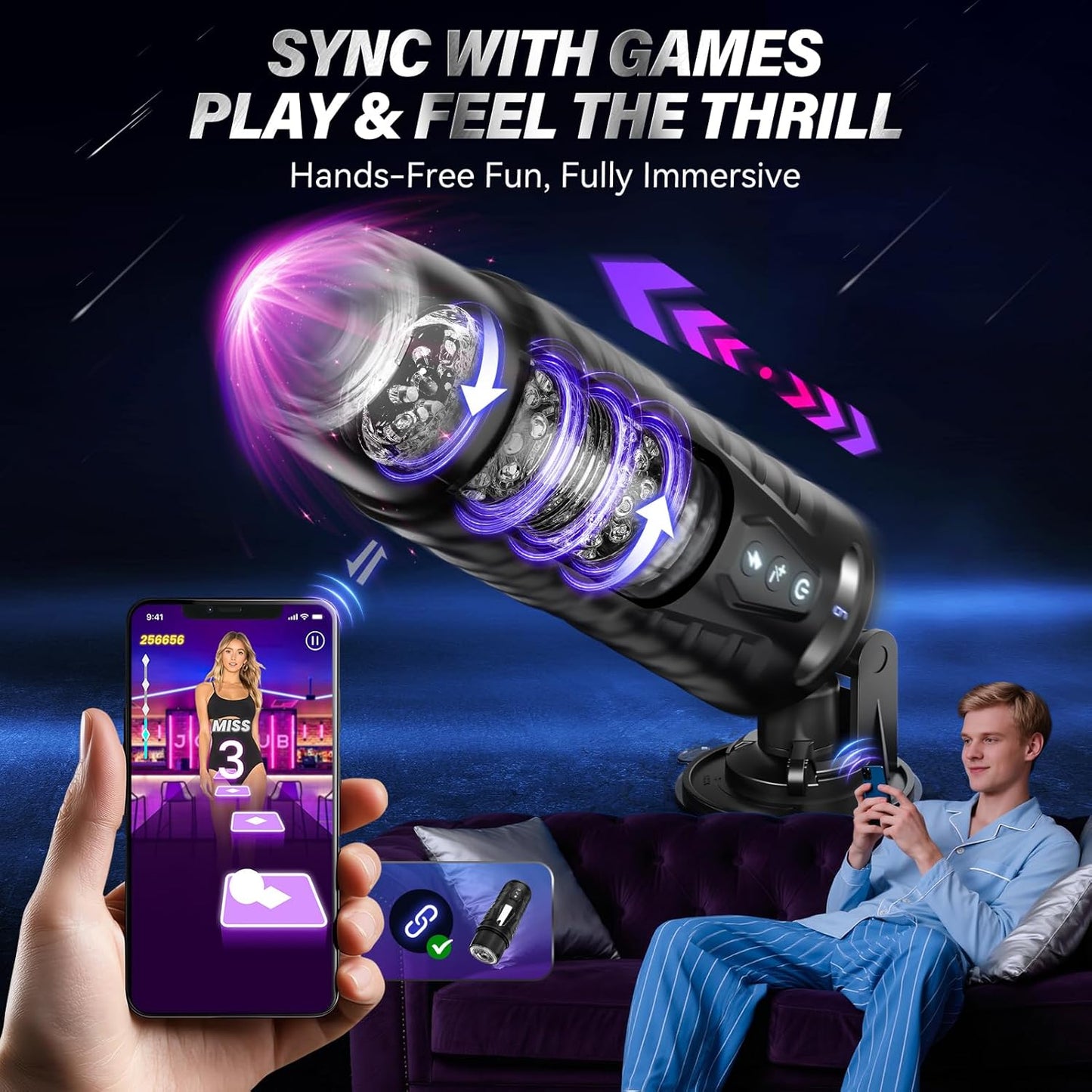 AI Sync Male Masturbator 7 Thrust Rotate Modes Pocket HandsFree Sex Machine LCD Visual Window Mount Base