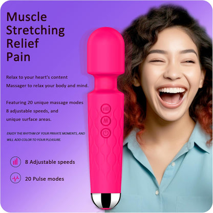 Vibrator Wand Adult Sex Toy G Spot Clit Stimulator 8 Speeds 20 Patterns Waterproof Rose Red